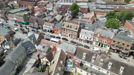 high angle drone,aerial high street newmarket town suffolk uk