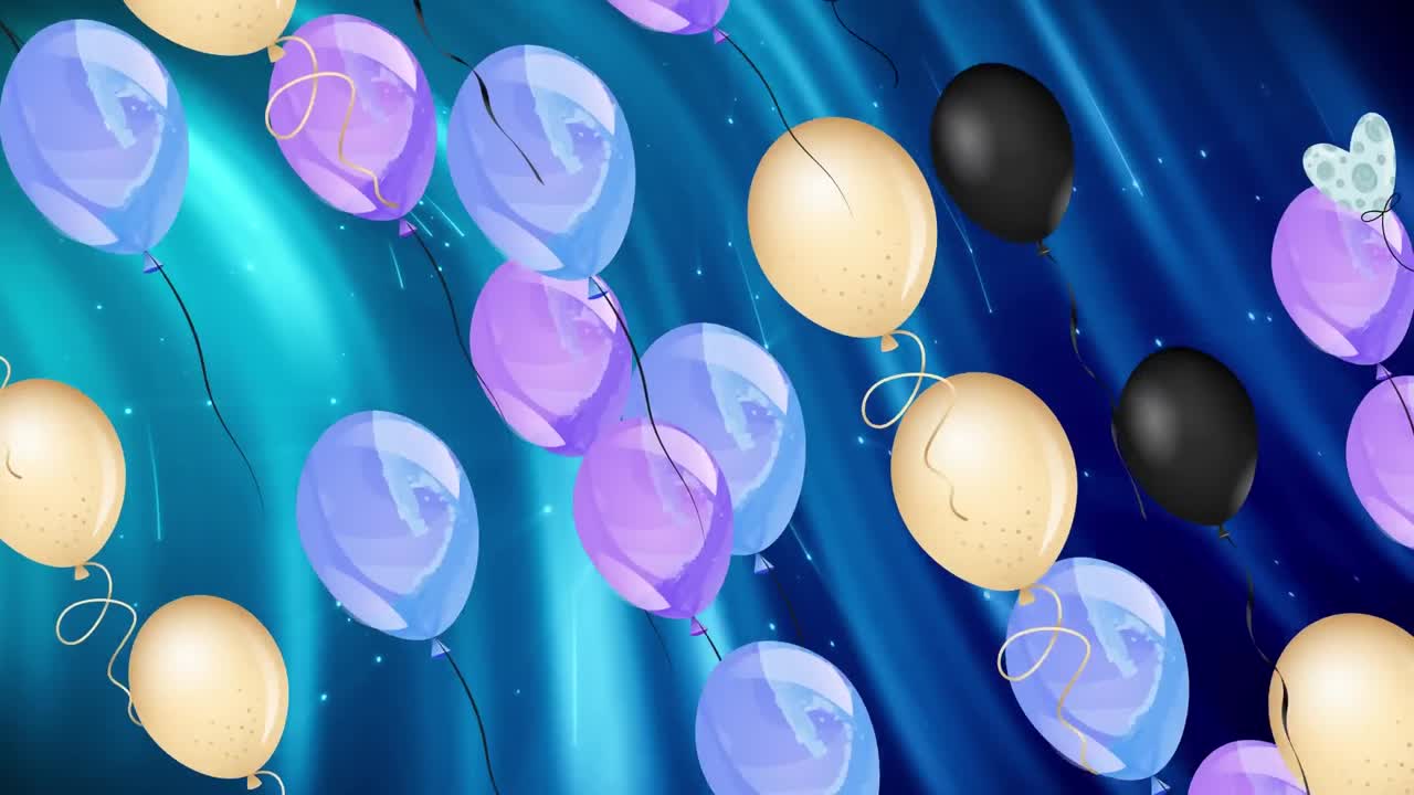 animación de globos de colores que vuelan sobre un fondo azul