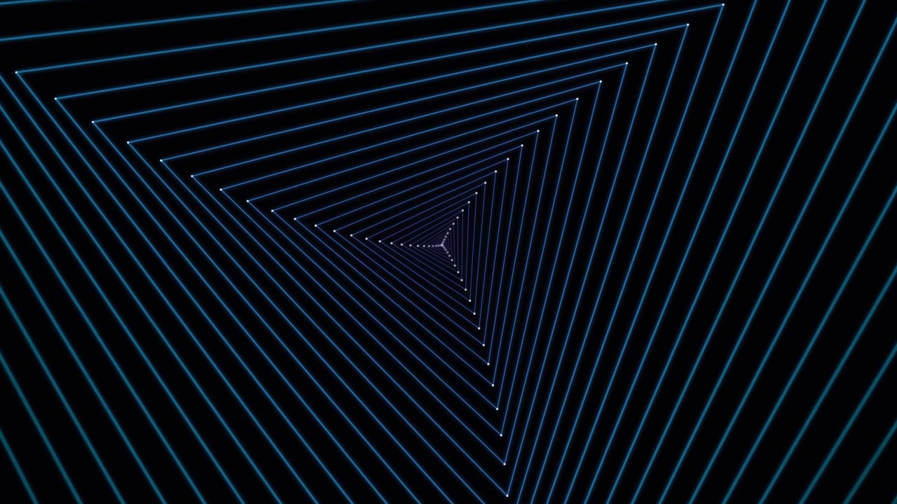 Abstract Tunnel of Glowing Blue Triangular Lines