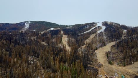 Aerial-view-ski-resort-trails-without-snow,-California,-Lake-Tahoe