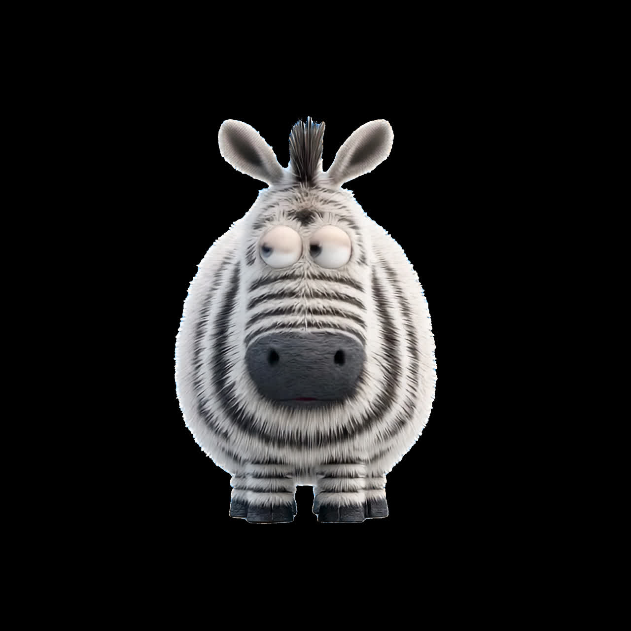 Cute round zebra illustration animation isolated asset, transparent 4K video, alpha channel, ProRes