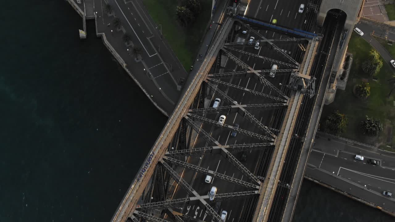 View from above of car traffic on Sydney Harbor Bridge. Australia