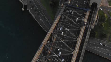 view from above of car traffic on sydney harbor bridge. australia
