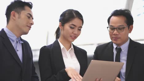 businessman and businesswoman talking discuss project together. concept of project management, business meeting, strategy and performance.