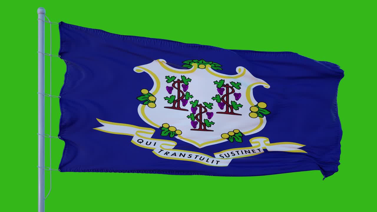 Bandiera dello stato del Connecticut che sventola al vento su sfondo green screen.