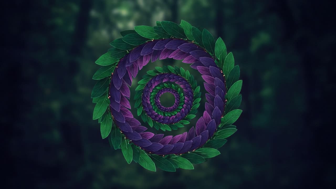 A Mesmerizing Spiral of Green and Purple Leaves Creating a Stunning Visual Harmony in Nature's Embrace, Captivating Viewers with Its Intricate Design and Natural Aesthetics