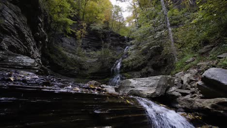 hand-held shot of a small waterfall branching off from the river gorge