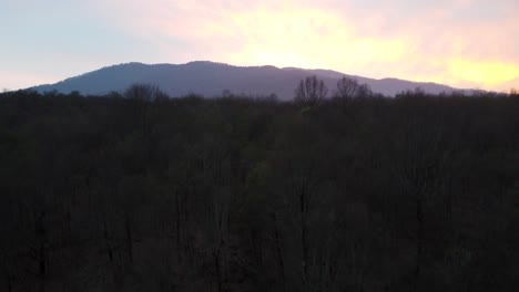 fly over a mountain forest in sunset golden time twilight evening in nature hyrcanian forest natural wonderful landscape countryside adventure rural village local people life green silhouette in iran
