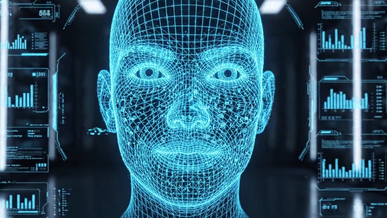 A Futuristic Representation of Digital Identity: Exploring the Intersection of Technology and Human Representation Through a Holographic 3D Wireframe Face