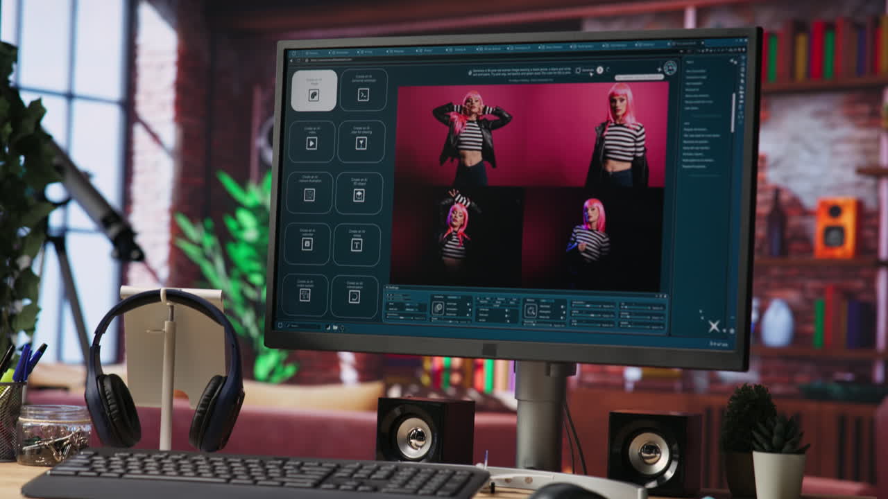 가정 사무실의 컴퓨터는 인공지능을 사용하여 텍스트에서 이미지를 생성합니다.