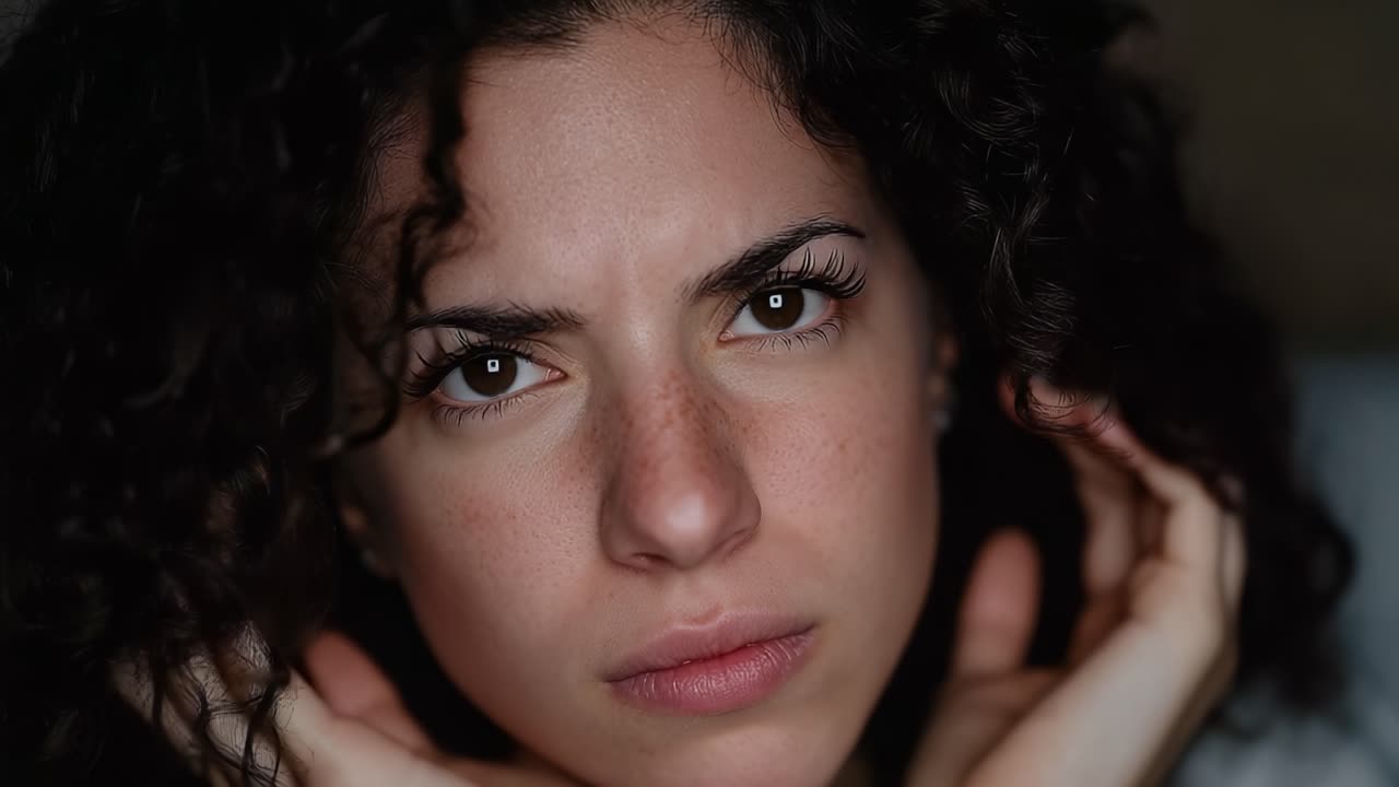 A Young Woman Experiencing Intense Emotional Turmoil, Captured in Two Frames of Raw Expression, Showcasing Pain and Resolution in Her Eyes