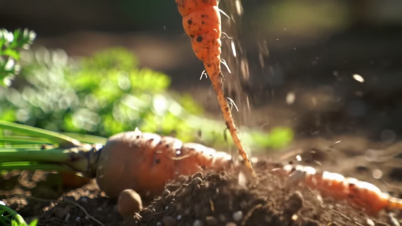 Harvesting Fresh Carrots From the Garden in Bright Sunlight