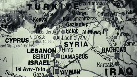 close-up of a map of the middle east