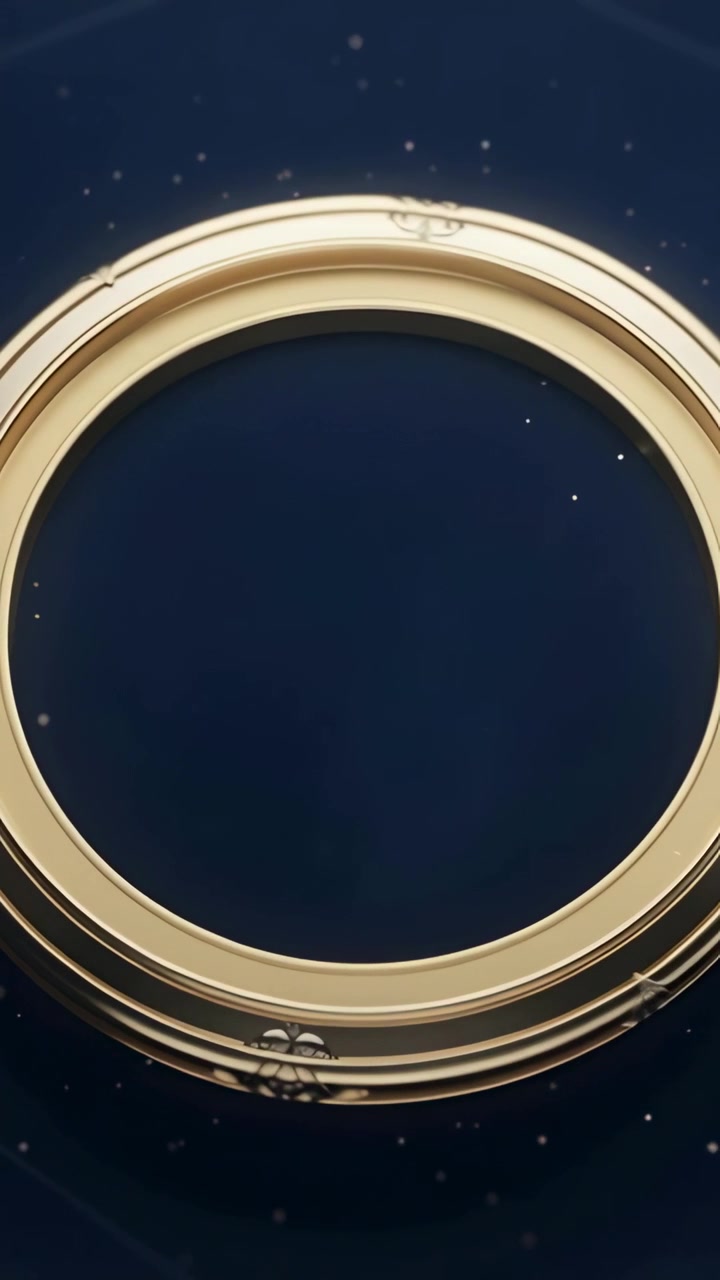 Video verticale: Animazione di un anello d'oro che inizia a ruotare in studio, mostrando scintille e incisioni.