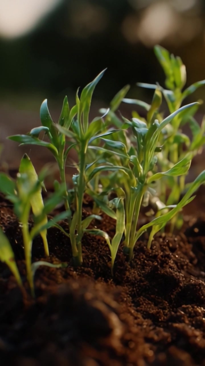 Fomentando el crecimiento: Imágenes cautivadoras de plántulas brotando y prosperando en tierra rica y fértil bajo el cálido resplandor del sol, dando vida a la naturaleza.