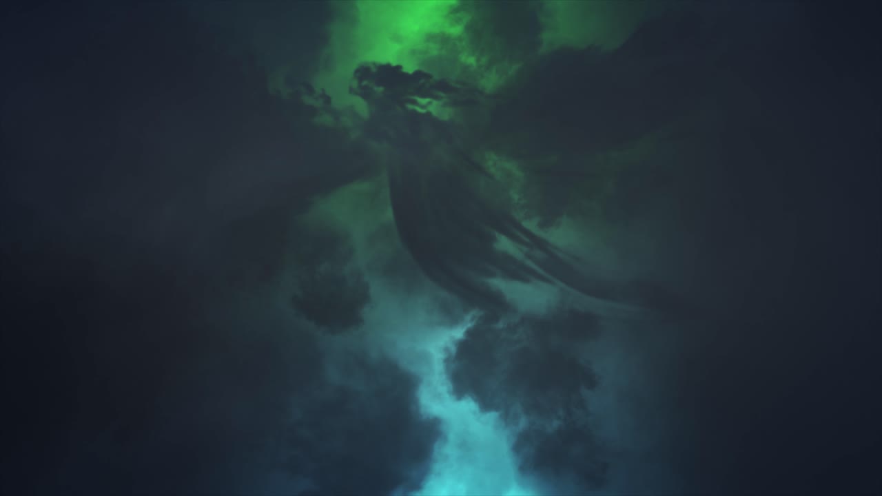 relámpago de nubes - espeluznante espectacular y dramática tormenta de relámpagos que ilumina la oscuridad inspiradora nube en forma de ángel con brillantes y intensos rayos y destellos de rayo azul y verde mágico