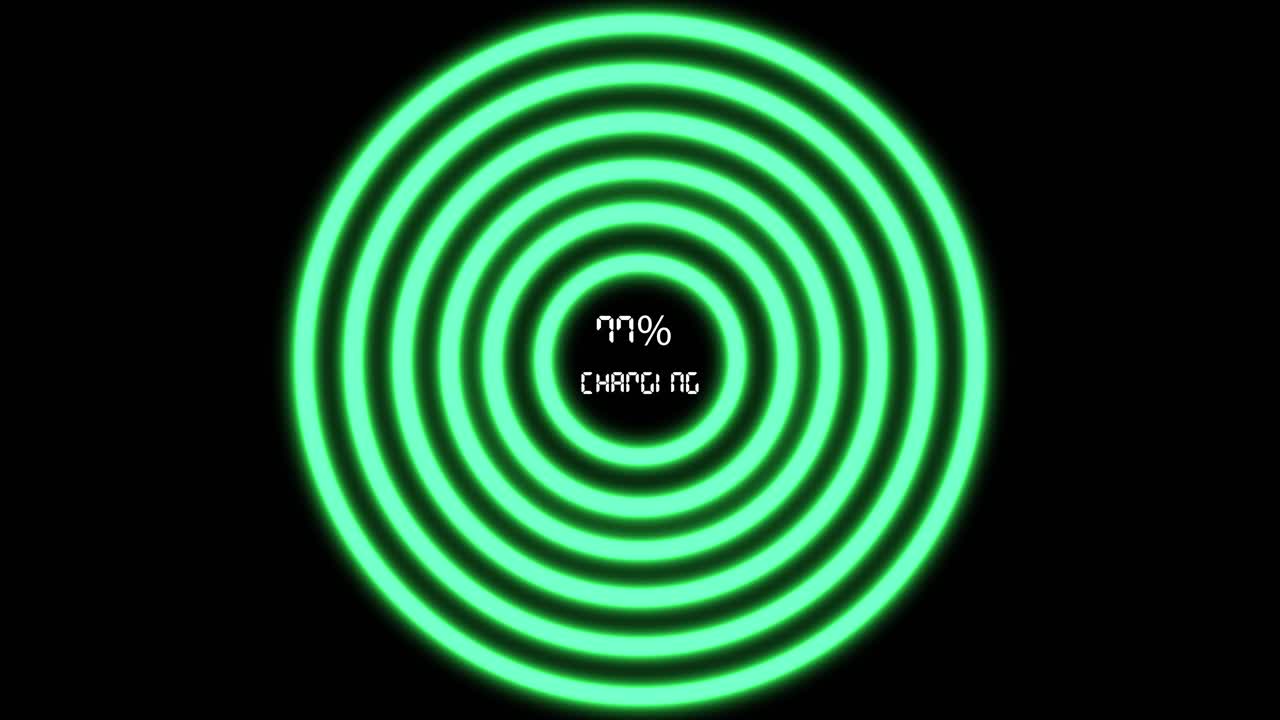 Circle charging indicator from 0 to 100 percent animation isolated on black background