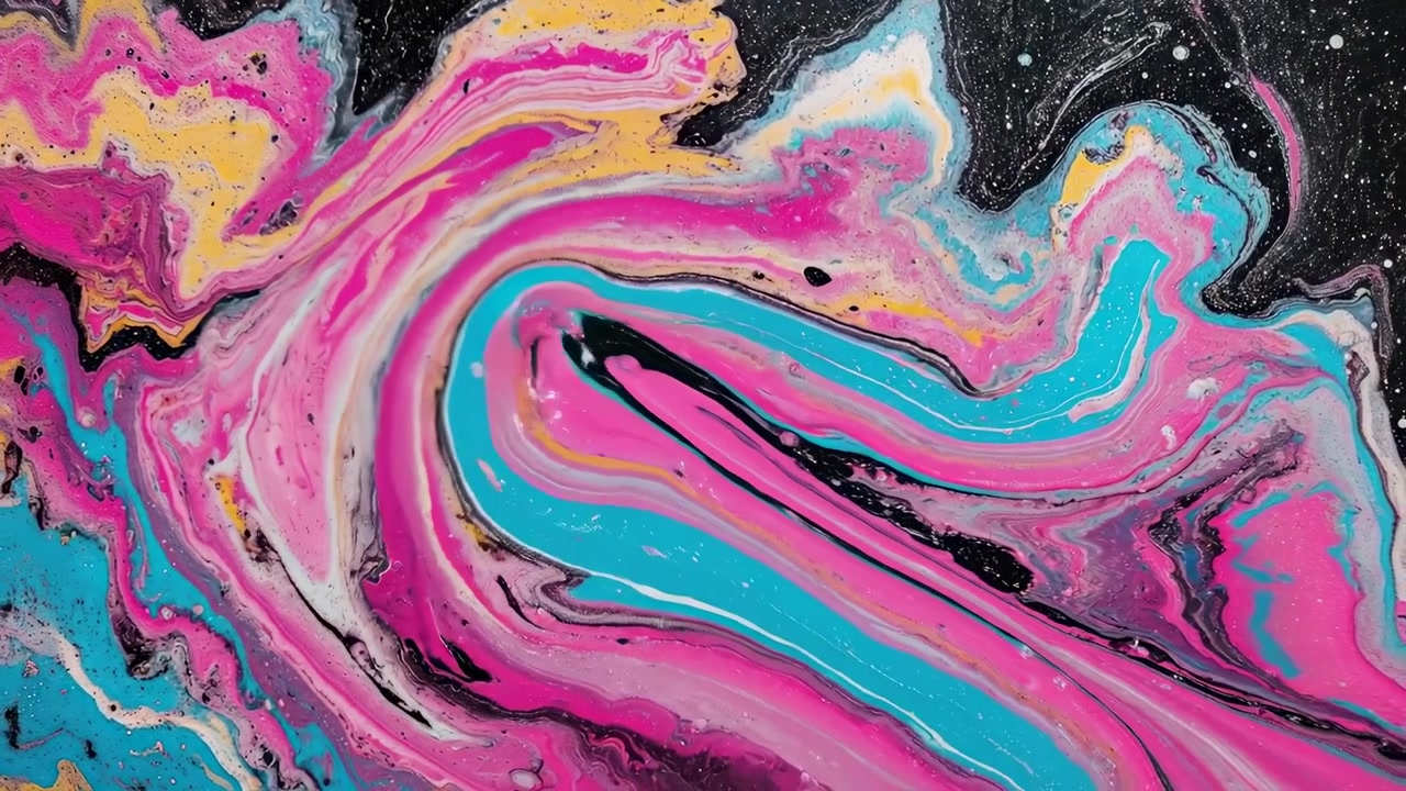 Colata Vibrante di Pittura Acrilica con Colori Rosa e Blu Vorticosi