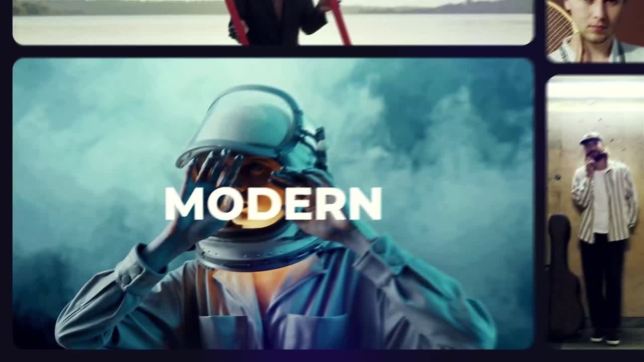 Slow multiscreen gallery opener with elegant motion for stylish photo and video showcases