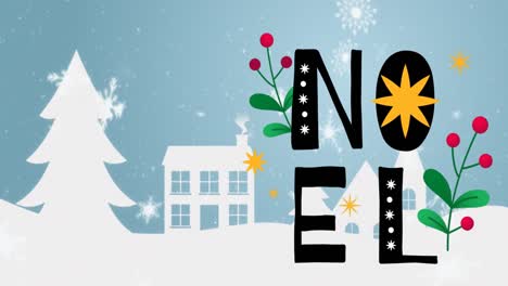 Animation-of-noel-text-with-winter-scenery-at-christmas