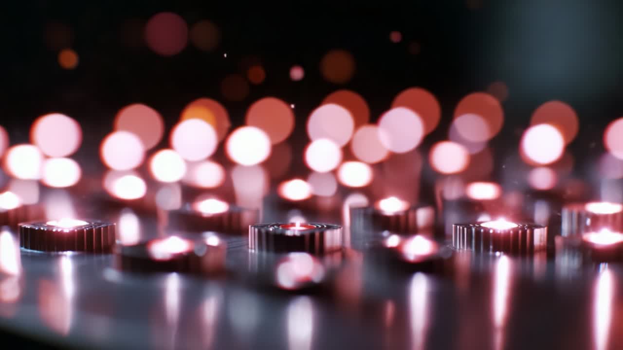 A mesmerizing display of glowing lights emanating from intricately designed metallic surfaces, captured in a series of two frames showcasing the captivating interplay of illumination and texture