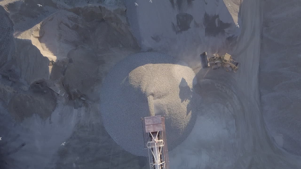 Sand Coming Out Of A Jib A Sand Quarrying Plant In Ontario, Canada. Payloader At Work - aerial