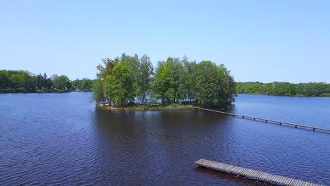 nice aerial top view flight natural summer paradise idyllic island in lake, chlum in czech, day 2023