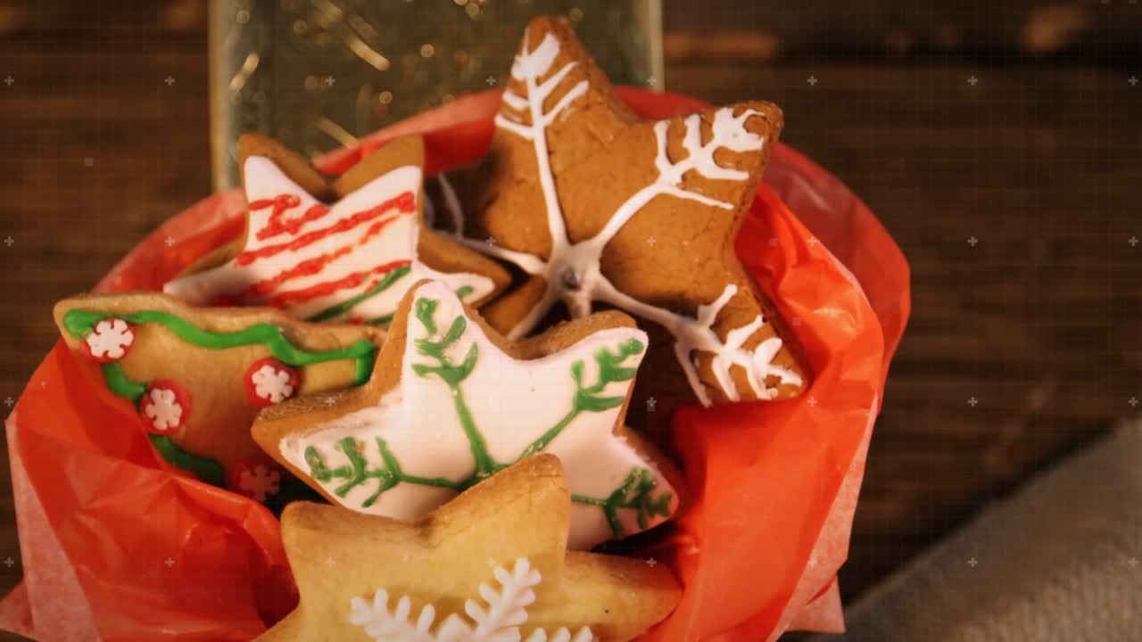 Opening shot lights tracing cookie stack view tilting revealing cloth board lines presenting cookie