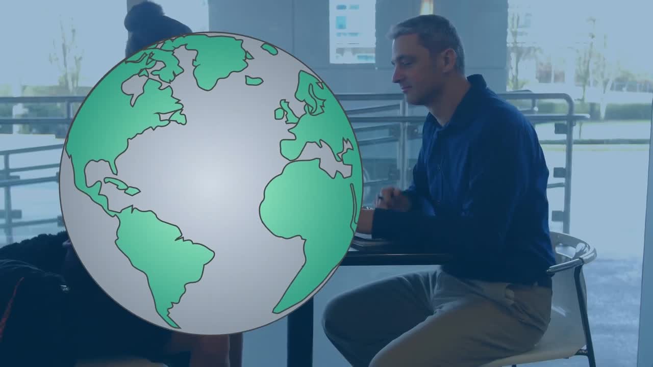 세계를 가로질러 동영상 백인 여성과 남자가 함께 점심을 먹고