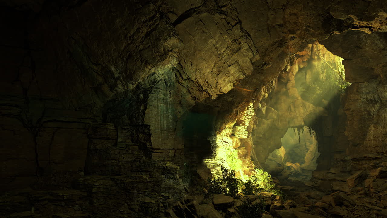 Breathtaking cave with sunlight filtering through natural openings