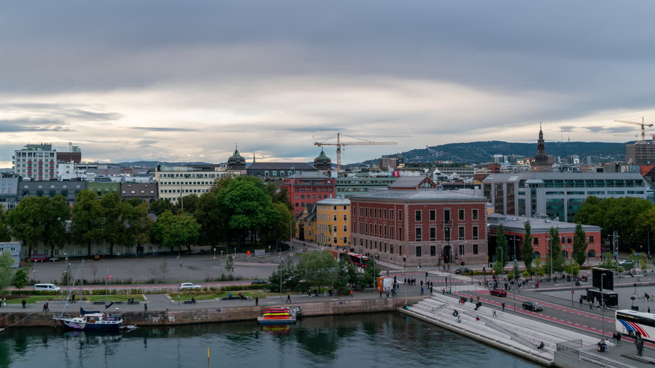 oslo centro de la ciudad nublado horizonte timelapse