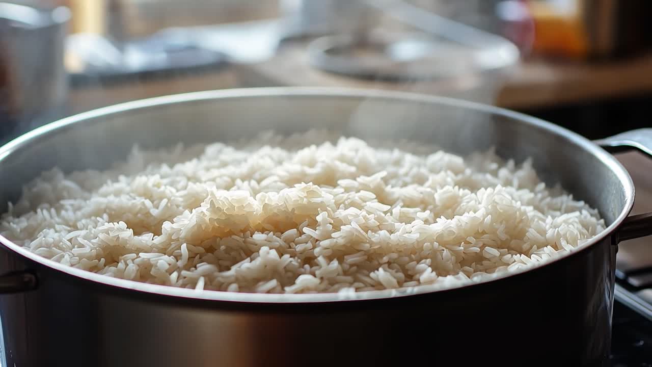 Steaming rice in a pot