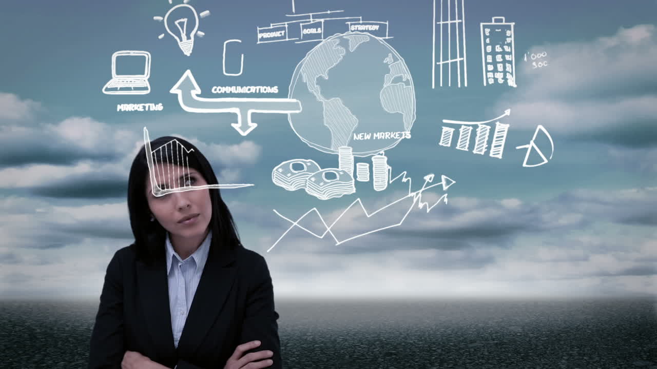 holograma de plan de negocio de una mujer de negocios que comienza