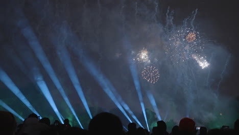 silhouettes of people watching fireworks fill the black sky