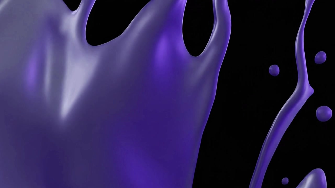 Schizzi di liquido viola astratto su sfondo nero