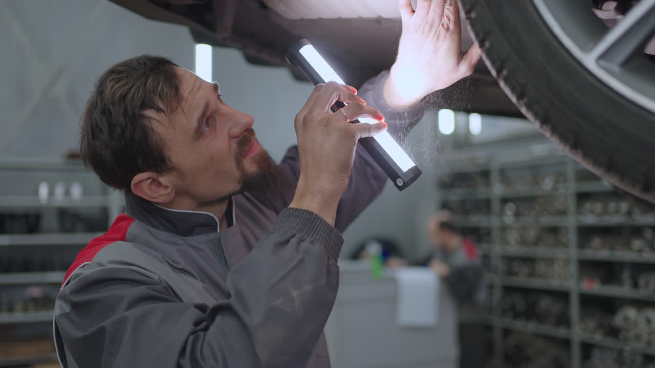 el mecánico automotriz inspecciona el coche antes de las reparaciones. condición técnica de la máquina. evaluación de la reparación