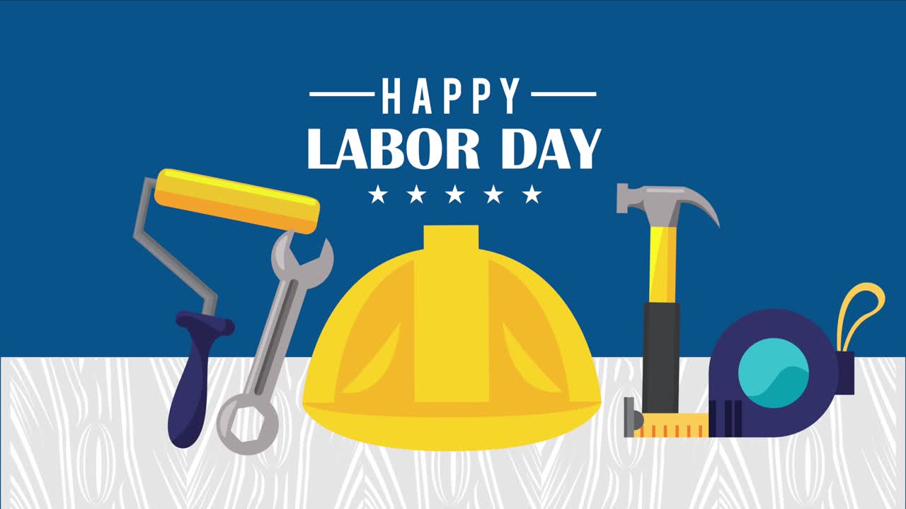 happy labor day lettering with helmet