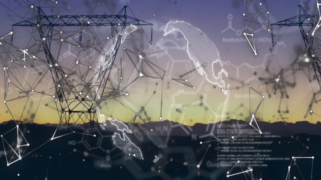 animación del procesamiento de datos y el globo sobre las torres