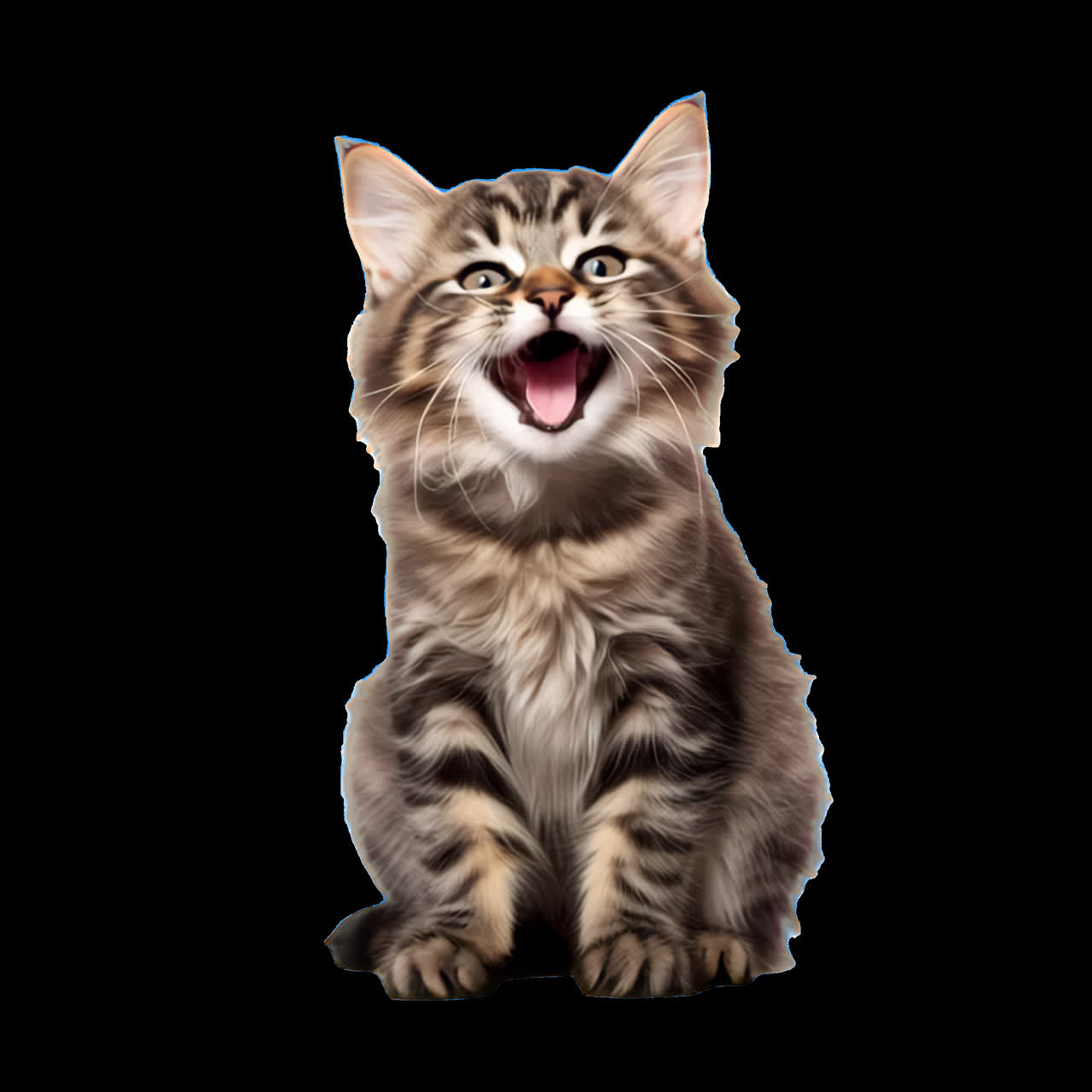 Adorable fluffy kitten portrait animation isolated asset, transparent 4K video, alpha channel