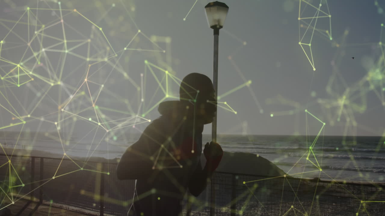 달리는 아프리카계 미국인 남자의 연결 네트워크의 애니메이션