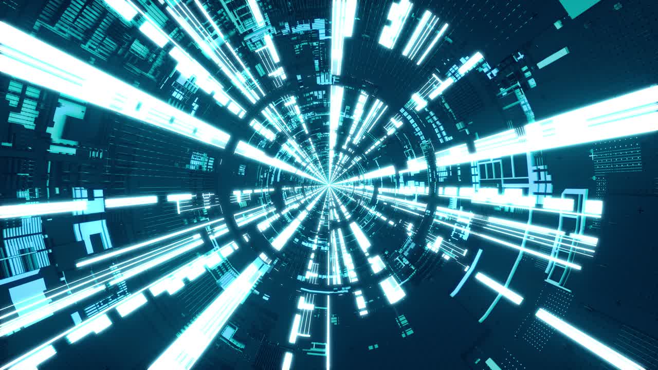 Seamless loop flying into spaceship tunnel, sci-fi spaceship corridor. Futuristic technology abstract seamless VJ for tech titles and background. 3d rendering