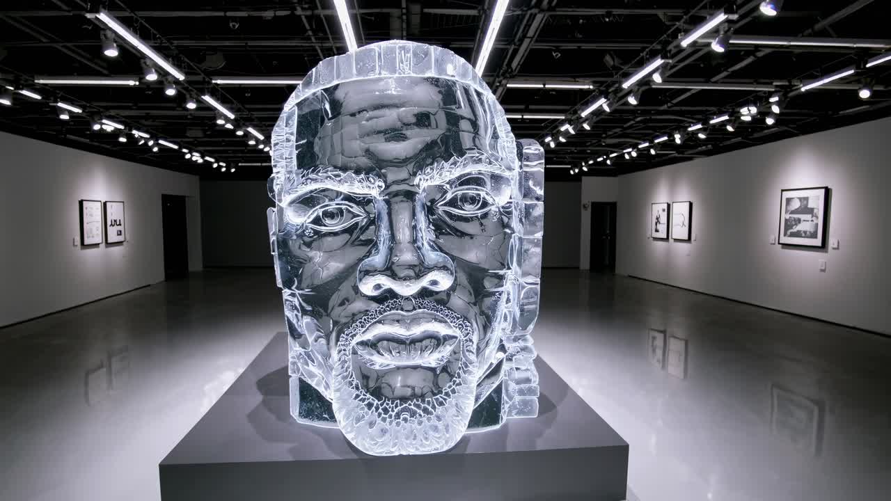 Glass Sculpture of a Face in a Modern Art Museum