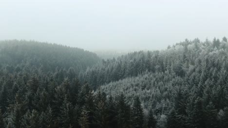 Drohnenansicht-Des-Abgelegenen-Geländes-Mit-Schneebedeckten-Bäumen-Im-Dalby-Forest-Yorkshire