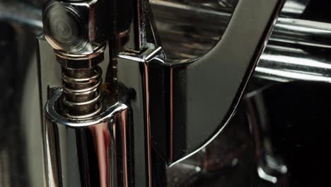 close-up view of a machine's metal components