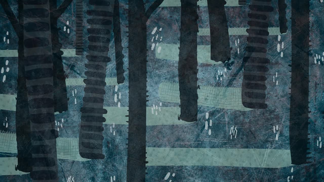 Animation af træstammer mod tekstureret blå baggrund