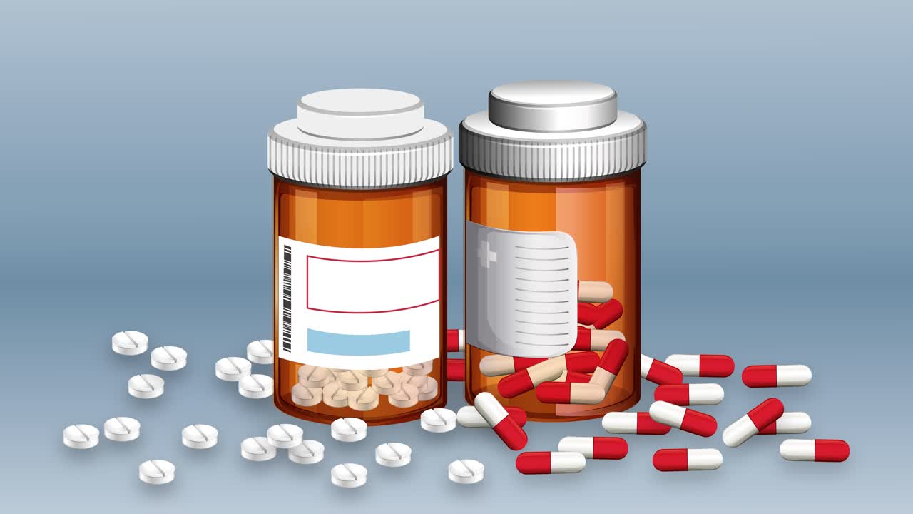 병에서 흘러내린 알약과