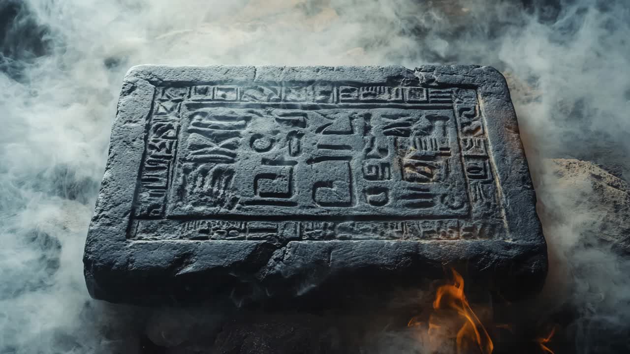 Ancient Stone Tablet with Hieroglyphs