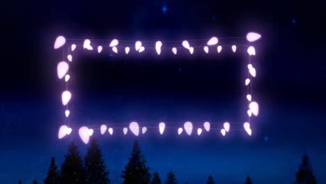 animación de marco de luz de hadas con espacio de copia sobre abetos y paisajes de invierno