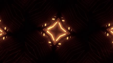 vj loop - golden kaleidoscope spinning to reveal shifting shapes of squares and triangles