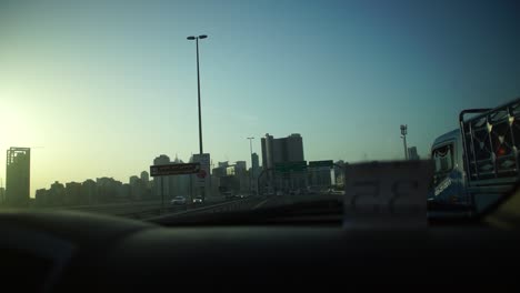 dubai cityscape from a car